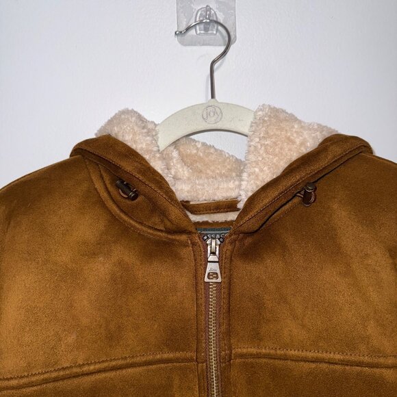 G.H. Bass & Co. Brown Faux Suede Sherpa-Lined Jacket With Hood & Pockets L - Picture 3 of 8